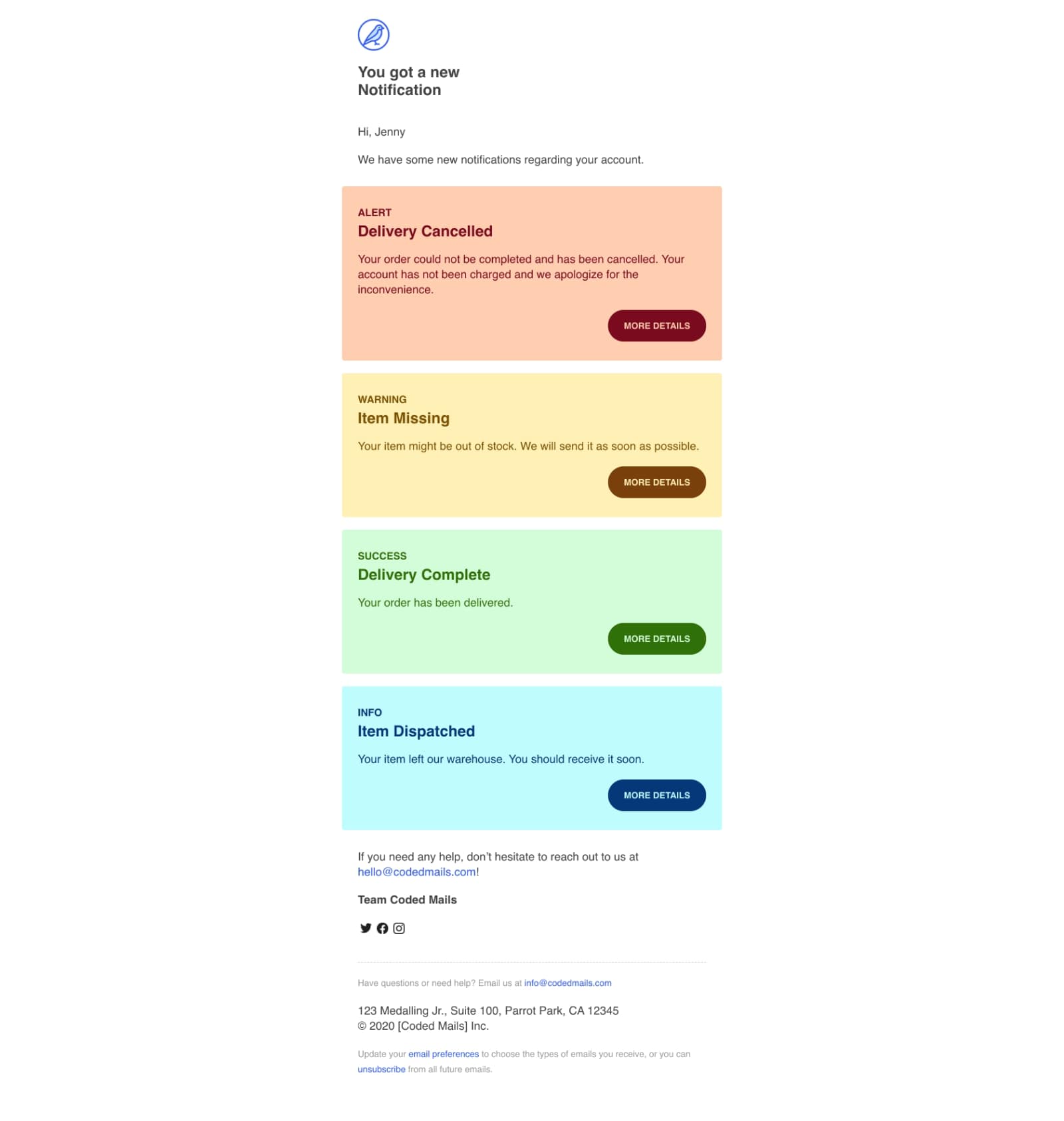 Notification Email Templates Preview Codedmails