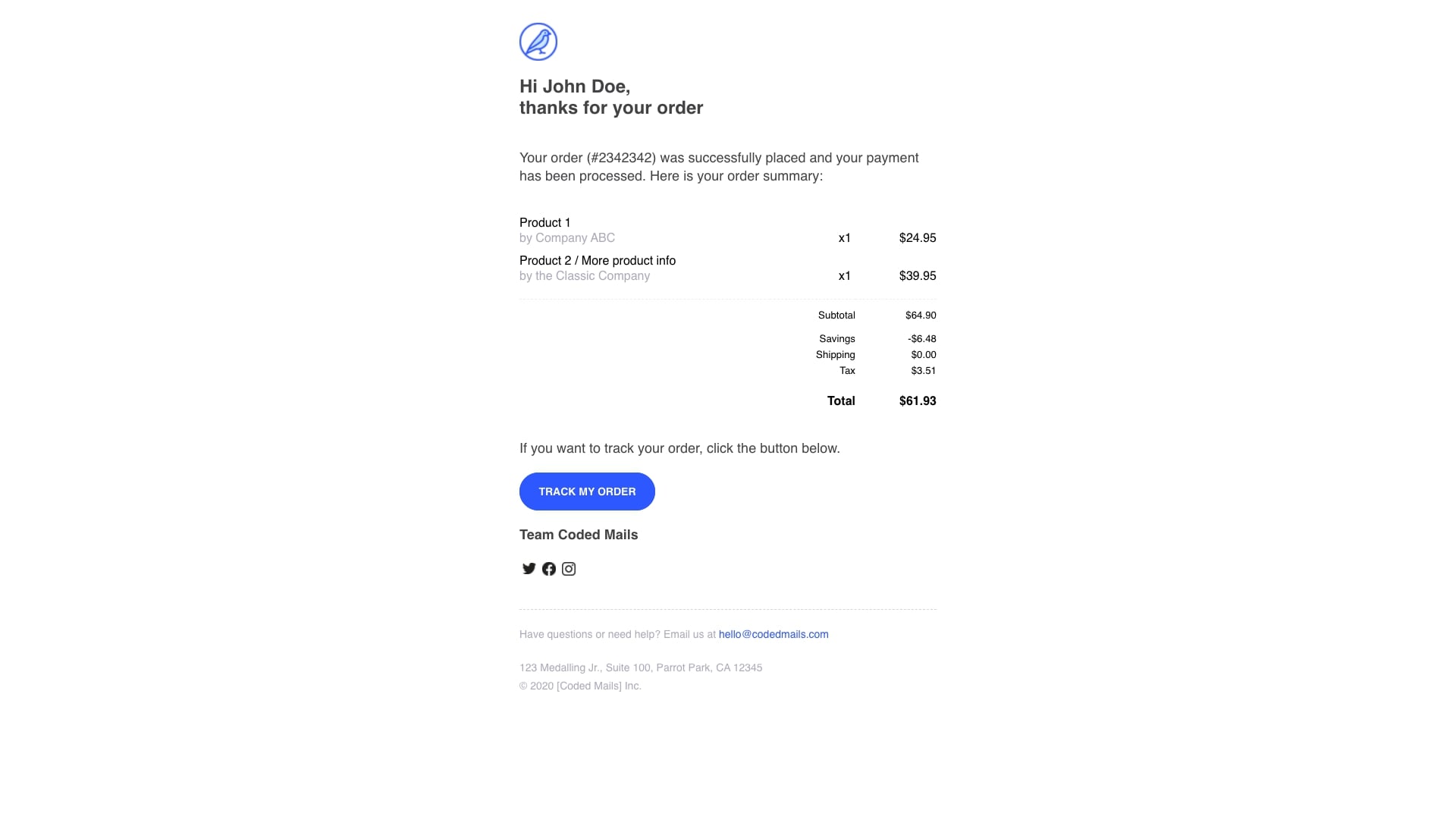 Receipt Email Template