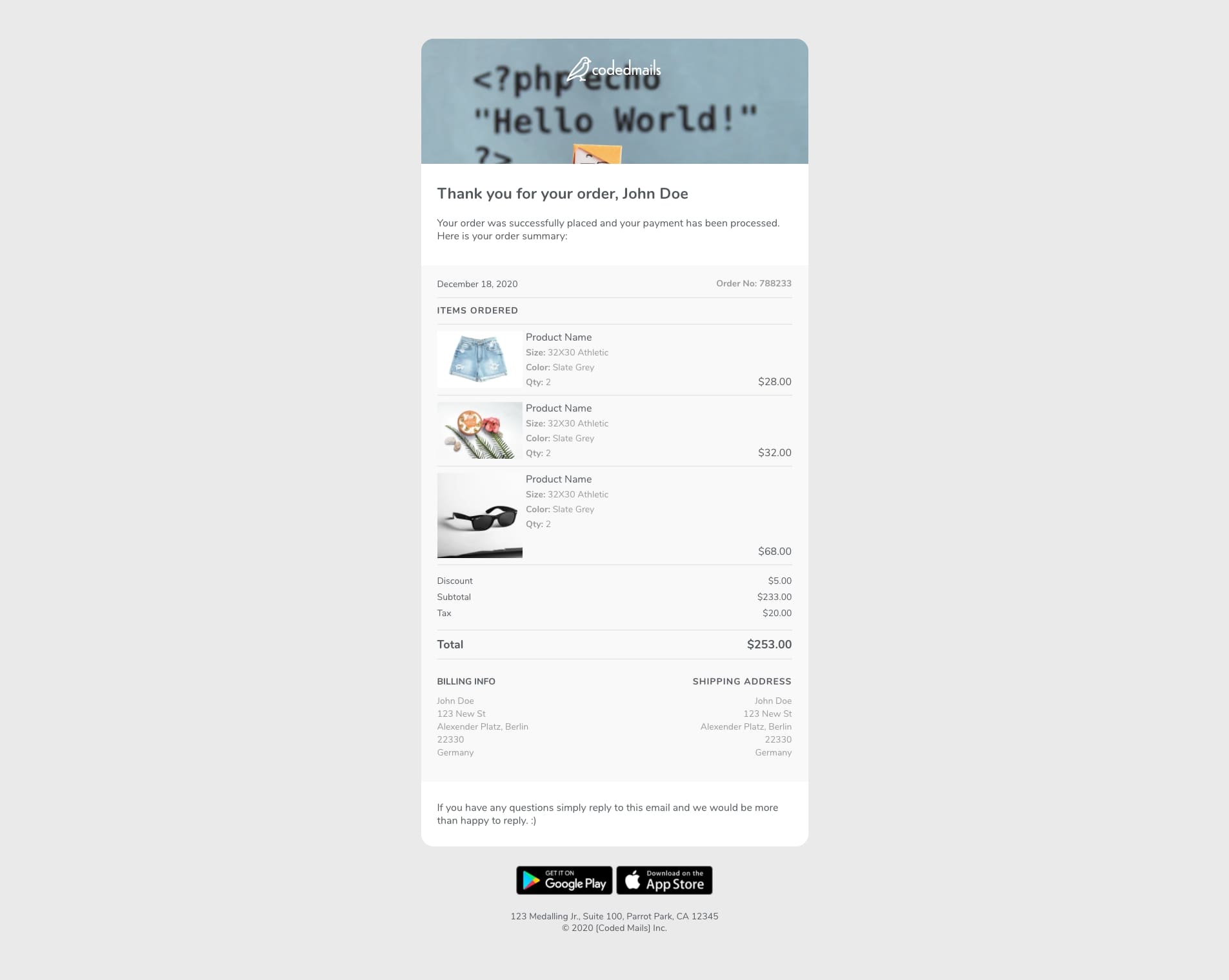 Receipt Email Templates Preview Codedmails