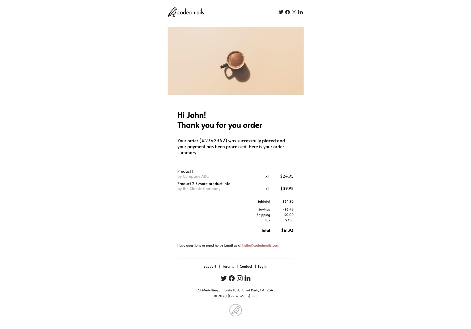 Receipt Email Template