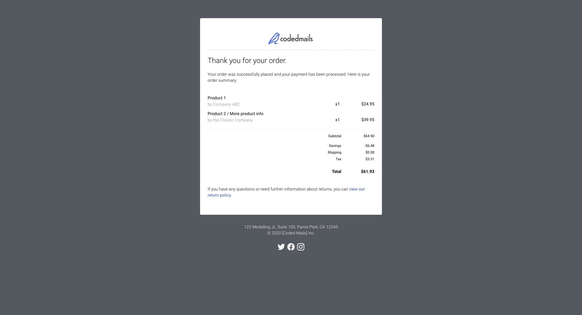 Receipt Email Templates Preview Codedmails